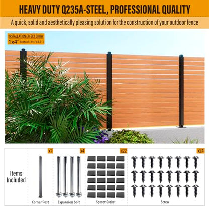 BITALS Q235A-Steel 5ft (H/58in) Heavy Duty Fence Post - Corner Post, Suitable for Outdoor Patio, Backyard and Garden Fence Post Bracket Construction (1pack-Matte Black) - WoodArtSupply