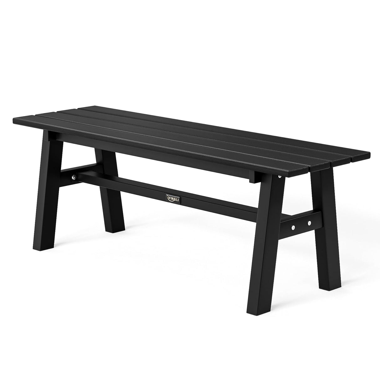 VINGLI 47” Outdoor Bench Garden Bench HDPE Porch Bench w/Metal Legs, Poly Lumber Patio Benches, 660 LBS Capacity Outdoor Backless Benches(Black) VINGLI