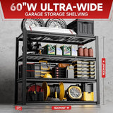 cynnda 4-Tier 60" W x 24" D x 60" H Garage Shelving Heavy Duty 2500LBS Garage Storage Rack Basement Warehouse Storage Shelves Units Adjustable Metal Shelf for Garages(Black) cynnda