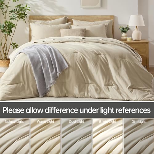 Homelike Moment Queen Comforter Set with Sheets, 7 Piece Beige Comforter Set Queen Size, Full Size Bed in a Bag Lightweight and Machine Washable Homelike Moment