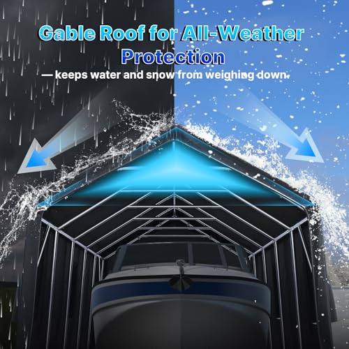 ADVANCE OUTDOOR 13x20 ft Carport 2 Roll up Doors & Vents Outdoor Portable Storage Shelter Garage Tent for Vehicle Boat Truck Anti-UV Snow Resistant Waterproof, Gray ADVANCE OUTDOOR