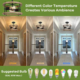 Lakumu 2-Light Retro Semi Flush Mount Ceiling Light Fixture, Rustic Vintage Wood Ceiling Light Black Metal, Industrial Farmhouse Ceiling Lamp for Hallway Entryway Bedroom Balcony Farmhouse Dining Room Lakumu