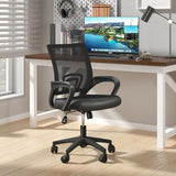 OS MOTOR Home Office Chair, Ergonomic Mid-Back Mesh Desk Chair with Lumbar Support, Adjustable Swivel Rolling Design, Comfy Armrest for Work, Study, Gaming, Vanity, Black OS MOTOR