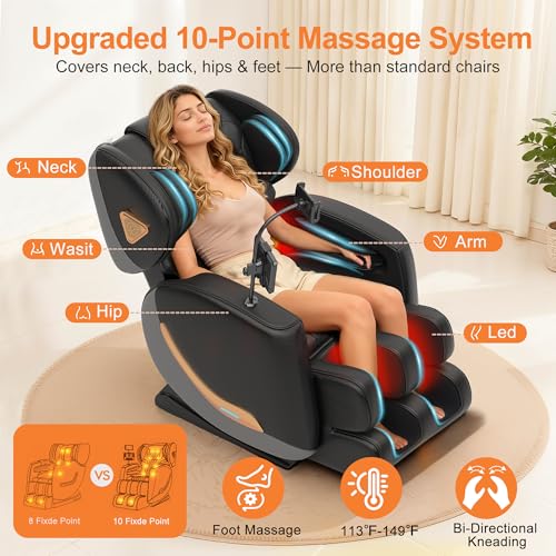 GOLD TIME Upgraded Massage Chair Full Body, Zero Gravity Recliner with Heat, 10 Fix Points, Bluetooth, Touch Screen, Footrest, Shiatsu Massage Chair Full Body for Parents, Seniors & Easy Assembly GOLD TIME