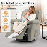 Korser Recliner Chair, 360 Swivel Rocker Chair for Adults, Small Rocking Recliner for Small Spaces, Upholstered Fabric Glider Recliner Nursery (Swivel Rocker Recliner, Light Khaki)