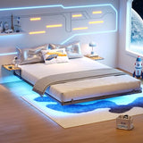 Bigu Floating Bed Frame King with Bedside Tables, Charging Station and LED Lights Metal Platform U.S. Standard, Black Bigu