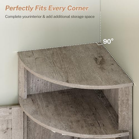 Vabches Corner Storage Cabinet, Farmhouse Small Floor Corner Cabinet with Barn Door and Adjustable Shelf, Narrow Cabinet Organizer for Bathroom,Pantry, Living Room, Kitchen, Grey Vabches
