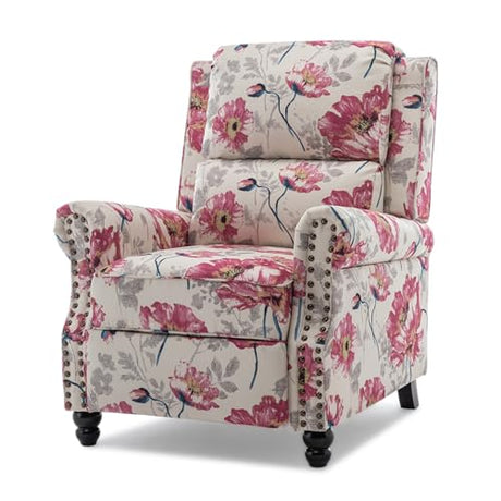 UIXE Pushback Recliner Chair, Fabric Armchair Push Back Accent Chair, Rivet Trim Club Chair Home Theater Overstuffed Single Sofa Reading Seat for Living Room, Pattern UIXE