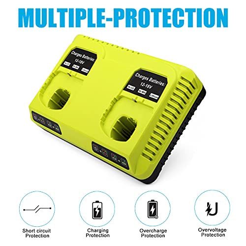 Energup 2Port 18V P117 Replace for Charger for Ryobi 18V Battery ONE+ P117 P118 for Ryobi 18V Max Lithium NiCd Battery P100 P102 P103 P105 P107 P108 Dual Chemistry 12-18V for Ryobi Battery Charger energup