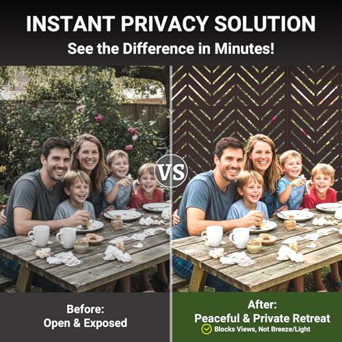 Metal Privacy Screen Outdoor – 6FT Freestanding Decorative Steel Panel with Stand, Laser-Cut Chevron Pattern Modern Privacy Divider, Rustproof & Weather-Resistant Screen for Patio, Garden & Backyard TALLYVER