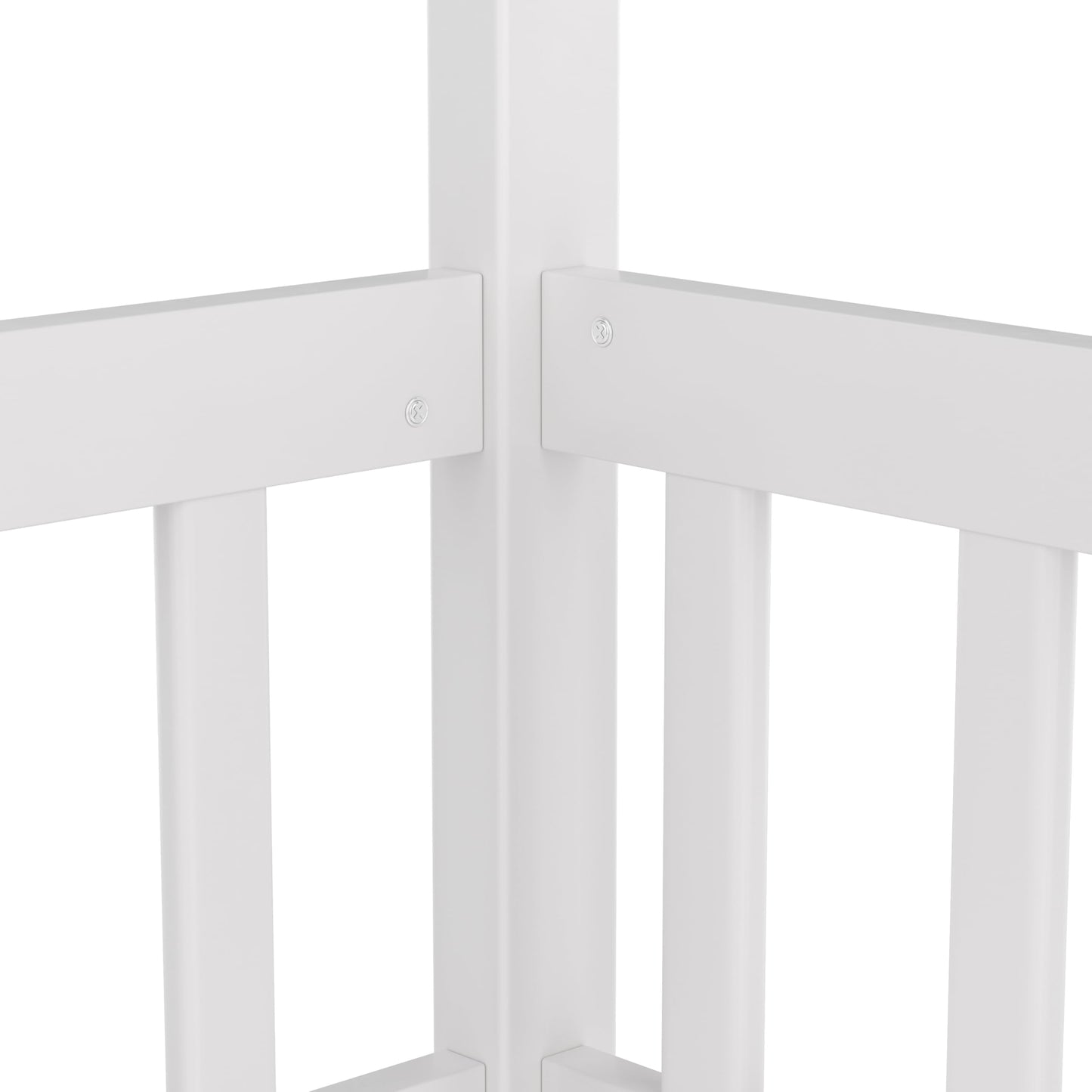 Twin Size Canopy Bed Frame with 4 Posters and Guardrails, Twin Size Montessori Floor Bed with High Fence, White Montessori Bed Twin Size