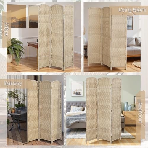 HOMCOM 3 Panel Room Divider, 6' Tall Folding Privacy Screen, Woven Freestanding Wall Partition for Home Office, Bedroom, Washed Oak HOMCOM