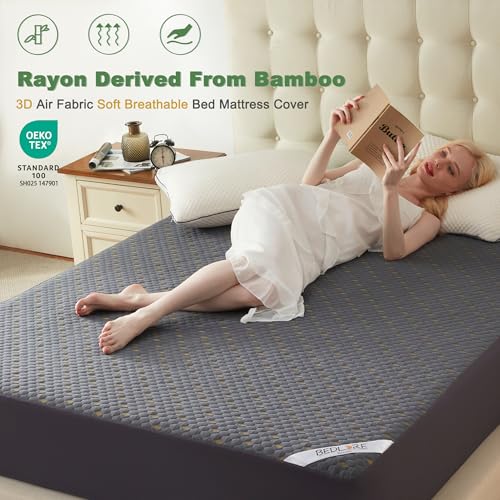 Waterproof Mattress Protector, Full Size Mattress Pad Fitted 6-15" Deep Pocket, 3D Air Fabric Double Bed Mattress Cover Noiseless Washable for College Dorm(Carbon Gray) BEDLORE