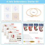 ERKOON 4 Sets Embroidery Kit, Animal Cross Stitch Set for Include Embroidery Cloth Hoops Threads for Craft Lover Hand Stitch (Cardinal)