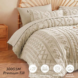 MR&HM Tufted Boho Comforter Set King Size, Linen Farmhouse Bedding Set, Bed in a Bag Set 7 Pieces with 1 Comforter, 2 Pillow Shams, 2 Pillowcases, 1 Flat Sheet, 1 Fitted Sheet for All Seasons MR&HM