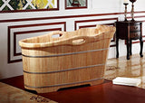 Alfi Brand AB1187 57" Free Standing Rubber Soaking Bathtub with Headrest, Natural Wood ALFI brand