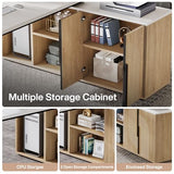 Tribesigns 74.8 Inch Executive Desk, Large Office Desk with Cabinet, L Shaped Computer Desk with Shelves and CPU Storage, Modern Home Office Desks Business Furniture Workstation Set, White and Wood Tribesigns