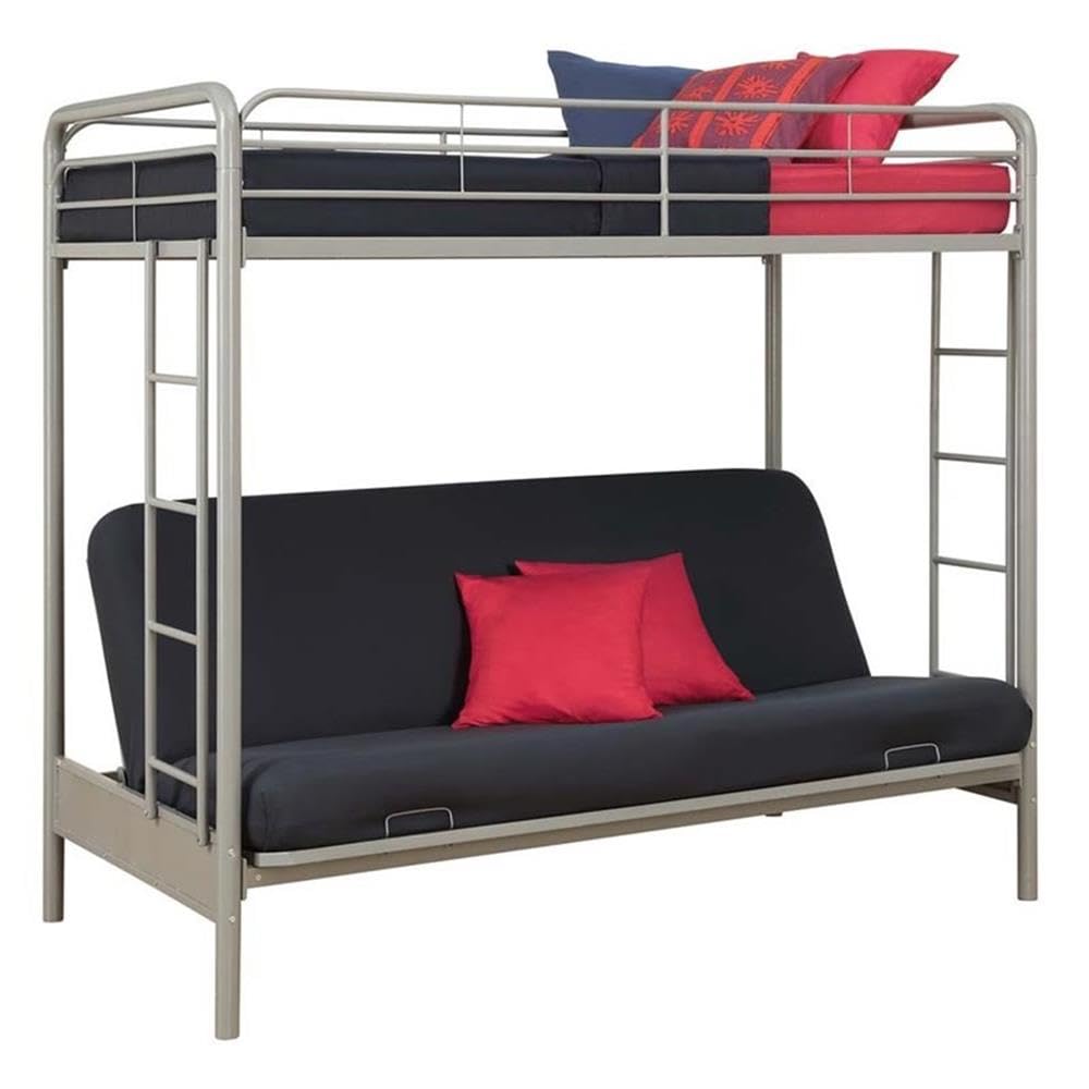 Pemberly Row Modern Twin Over Futon Metal Bunk Bed in Silver Pemberly Row