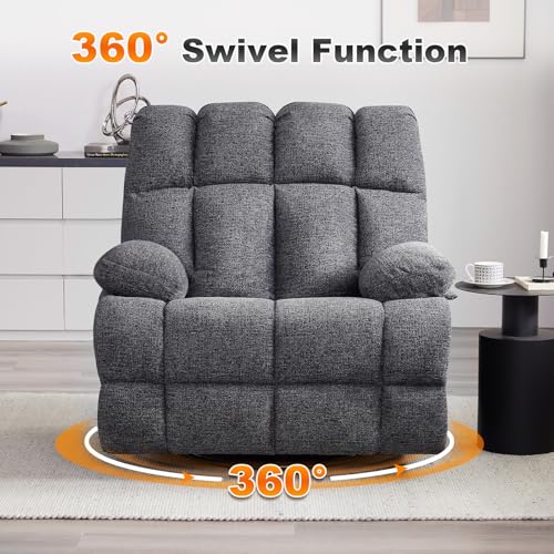 Eiayeebil Oversized Swivel Rocker Recliner Chair for Adult, Rock Recliner for 350lb Big Man, Extra Wide Manual Recliners, Overstuffed Soft Rocking Sofa Chair,Light Grey Eiayeebil