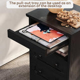 LIKIMIO Nightstand Set of 2, Night Stand with Pull Out Tray, Wooden Bedside Table with 2 Drawers and Open Shelf, Side Table for Bedroom, Black LIKIMIO