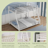 KAIFAM Metal Bunk Bed, Twin Over Full Bunk Bed with Safety Guardrail and Ladder, Bunk Beds Twin Over Full Size(White) KAIFAM