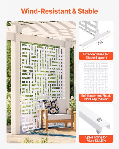 VEVOR Metal Privacy Screen, 47" W x 76" H Outdoor Privacy Screens 3-Panel, Freestanding Outdoor Divider with Stand, Decorative Garden Steel Privacy Fence for Balcony Patio Indoor Room Hot Tub White VEVOR