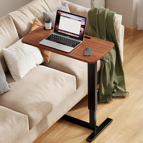 Hovadova Foldable Overbed Table with Wheels, Pneumatic Adjustable Overbed Bedside Table, Mobile Standing Desk, Hospital Bed Tables Over The Bed, Rolling Laptop Desk with Casters for Home Office Hovadova