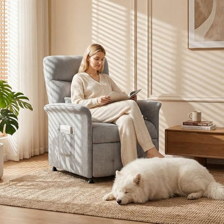 LegacyAmerhome Power Recliner Chair for Adults with Heat & Massage - Soft Fabric Electric Reclining Sofa with Remote Control, 3 Side Pockets, 180° Lay Sleeper for Living Room Home Theater, Light Grey LegacyAmerhome