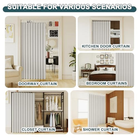 Turquoize 100% Blackout Curtains for Sliding, Accordion & Patio Doors - Extra Wide, Folding Closet Door Curtain with Hooks, Room Divider - W100 x L78, Off White Turquoize