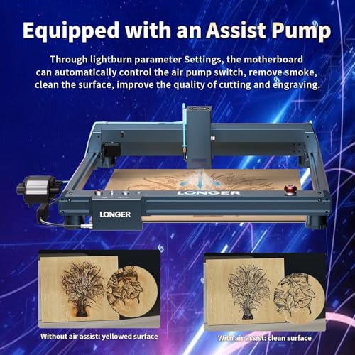 Longer B1 40W Laser Engraver, 48000mW Output Laser Cutter Machine with Auto Air Assist, Engraving Area 17.72"x17.32", DIY Laser Engraver for Wood and Metal，Engraving Speed of 36000 mm/min QFLONGER