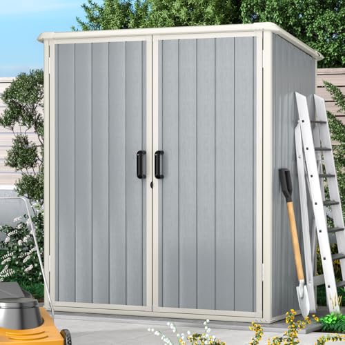 Aoxun Resin Shed 4.7 x 2.7FT Outdoor Storage Shed with Lockable Door and Floor Garden Plastic Shed for Outdoor Storage (Grey) - WoodArtSupply