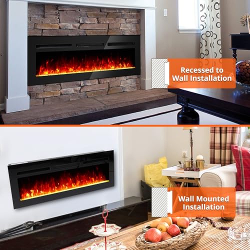 GarveeHome 60 Inch Electric Fireplace, Wall Mounted Electric Fireplace, Remote Control with Timer,Touch Screen,Adjustable Flame Color and Speed,750W/1500W