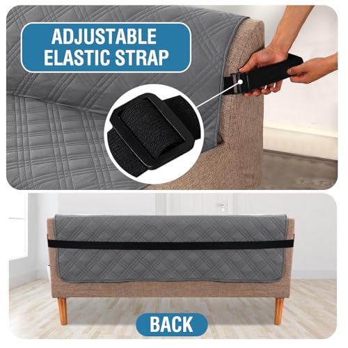 H.VERSAILTEX 100% Waterproof Futon Cover Reversible Futon Slipcover Armless Sofa Slipcover Furniture Protector Seat Width Up to 70" Washable with Adjustable Elastic Strap Anti-Slip, Grey/Beige H.VERSAILTEX