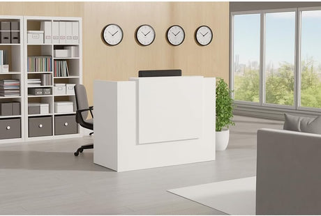 UGOS ICON 53" Reception Desk – Modern Front Counter with Transaction Shelf, Glossy White Panels, Office Reception Table for Salon, Spa, Clinic, or Entryway UGOS