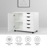 5-Drawer Dresser with 2-Shelf Cabinet, White, Smart Storage, Streamlined with Adjustable Dividers, Lockable Casters & Smooth Slides; Multi-Use Rolling Storage for Office, Craft Room, Bedroom Naomi Home
