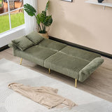 Zentrava Green 79" Convertible Futon Sofa Bed with Adjustable Backrest & Armrests, Modern Corduroy Folding Loveseat Sleeper Couches with Two Soft Pillows for Living Room Apartment Office (Green) Zentrava