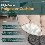 Bme 61" Beige - Black Frame Double Papasan Chair with 600lbs Capacity, Ergonomic Design, Soft Thick Fabric Cushion, High Capacity Steel Frame for Any Room Bme