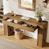 Tribesigns 63-Inch Long Console Table, Farmhouse Entryway Table with 2 Drawers and X-Shaped Legs, Narrow Sofa Furniture Behind The Couch for Entrance, Hallway, Living Room, Warm Brown Tribesigns