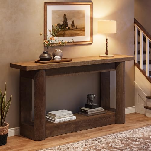 Tribesigns 63-Inch Farmhouse Console Table, 2-Tier Storage Sofa Table Behind The Couch, Narrow Long Entryway Furniture for Home Hallway, Entrance, Living Room, Brown Tribesigns