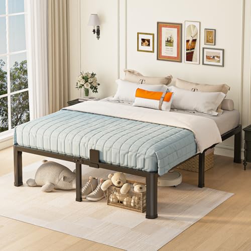 Yitong Angel 14 inch Full Size Bed Frame with Round Corner Legs Mattress Slide Stopper,3500 lbs Heavy Duty Metal Platform,Steel Slat Support,No Box Spring Needed,Easy Assembly,Noise Free Yitong Angel