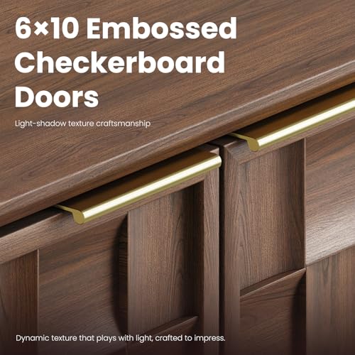 COLAMY Fluted Sideboard Cabinet with Storage – Solid Wood Buffet for Dining Room, Credenza Console with Adjustable Shelves, Walnut Finish, Mid Century Modern Style,Walnut Black COLAMY