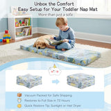 Tiita Foldable Floor Mattress for Kids-Glow in The Dark Toddler Nap Mat with Storage Bag, Portable Toddler Floor Futon for Travel, Daycare, Camping, RV, Playroom, Green Dinosaur Tiita