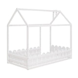 Bellemave Twin Floor Bed with Fence - Stylish Wooden House Bed Frame for Kids and Teens in White Bellemave