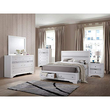 Acme Naima Eastern King Wooden Bed with Storage in White ACME Furniture