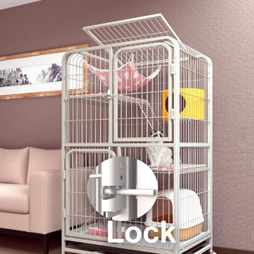 GUQASDV Cat Cages Indoor, Cat Playpen with Top Cover, Catio Indoor Cat Enclosure on Wheels, Cat Crate with Pull-Out Tray for Ferret, Chinchilla, Rabbit, Small Animals(White,78x54x100cm) GUQASDV