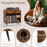 LOKO Record Player Stand with Charging Station, Vinyl Record Holder with Removable Divider, Industrial Turntable Display Stand, Record Storage Table Cabinet for Living Room, Bedroom, Rustic Brown LOKO