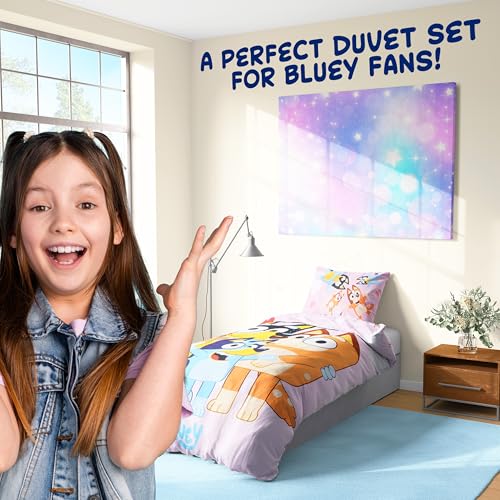 Get Trend Bluey Single Duvet Cover Set with Pillowcase for Boys, Girls, 53"x79", Soft Cotton Kids Bedding, Gifts for Kids (Multi Bluey) Get Trend