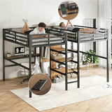 Bellemave Twin Over Twin Metal Loft Bed with Desk and Wardrobe for 2 Kids,Twin Size Heavy Duty Double Loft Bed Frame with Charging Station and Shelves for Boys,Girls,Adults,Woodgrain Bellemave