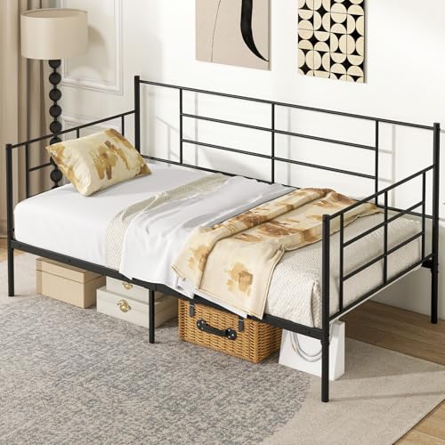 IFANNY Daybed Frame, Metal Twin Size Platform Bed with Heavy Duty Slat Support, Space-Saving Sofa Bed Frame for Living Room Bedroom Guest Room, No Box Spring Needed - Black IFANNY