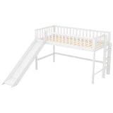 Twin Size Low Loft Bed with Slide,Kids Loft Bed with Ladder,Wood Kids Loft Bed Twin Size for Girls Boys,White Bellemave
